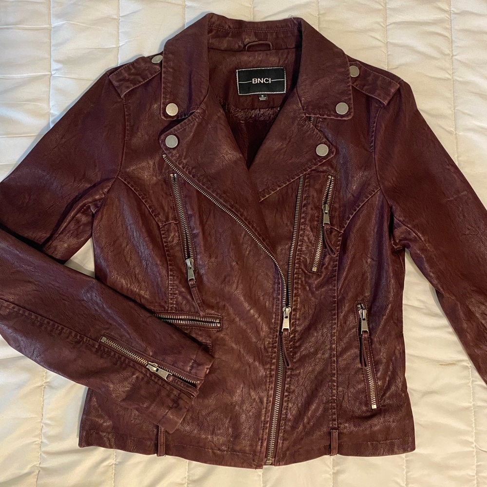 BNCI Womens leather-mesh Jacket/ Burgundy / Small